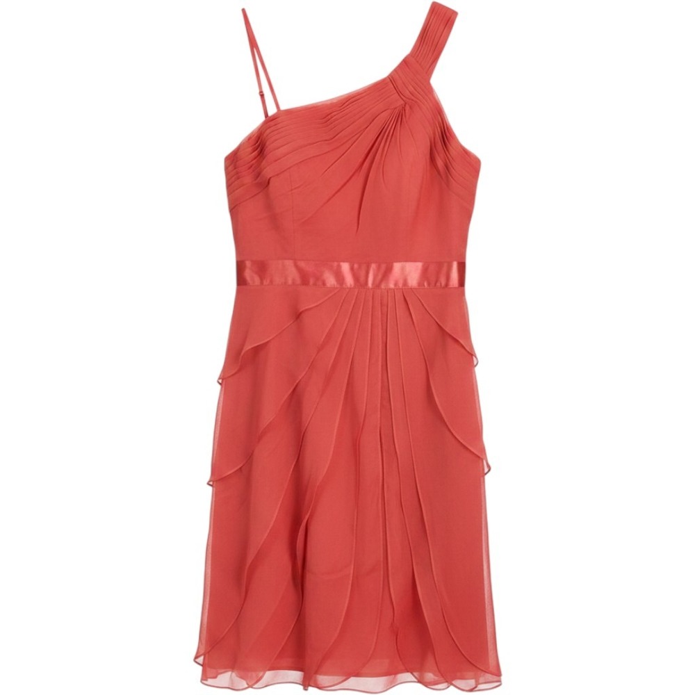 Adrianna Papell Coral Draped One Shoulder Flutter Tiered Dress 12